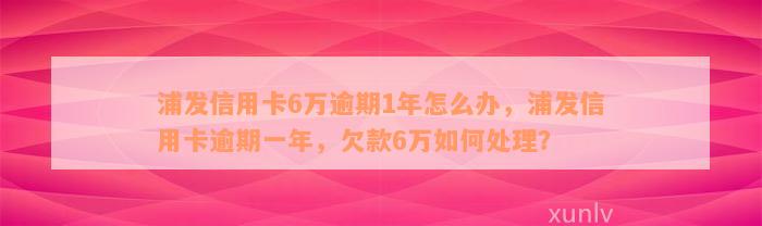 浦发信用卡6万逾期1年怎么办，浦发信用卡逾期一年，欠款6万如何处理？