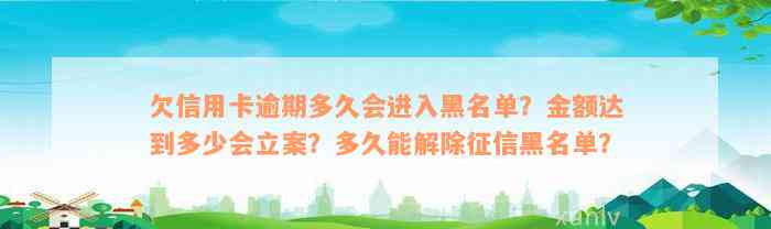 欠信用卡逾期多久会进入黑名单？金额达到多少会立案？多久能解除征信黑名单？