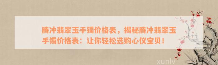 腾冲翡翠玉手镯价格表，揭秘腾冲翡翠玉手镯价格表：让你轻松选购心仪宝贝！