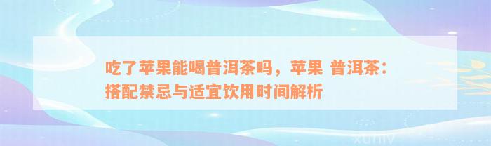 吃了苹果能喝普洱茶吗，苹果 普洱茶：搭配禁忌与适宜饮用时间解析