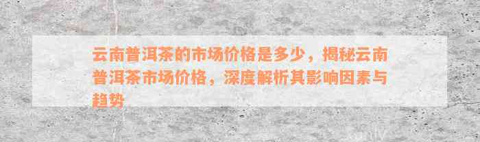 云南普洱茶的市场价格是多少，揭秘云南普洱茶市场价格，深度解析其影响因素与趋势