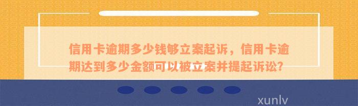 信用卡逾期多少钱够立案起诉，信用卡逾期达到多少金额可以被立案并提起诉讼？