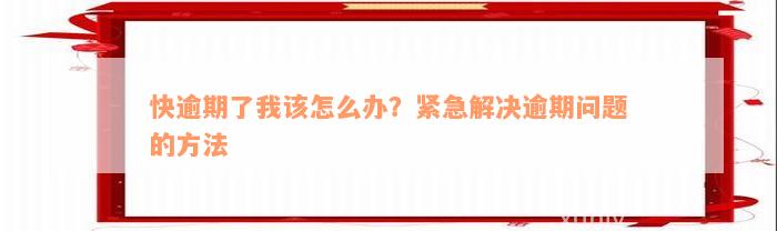 快逾期了我该怎么办？紧急解决逾期问题的方法