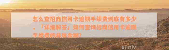 怎么查招商信用卡逾期手续费到底有多少，「详细解答」如何查询招商信用卡逾期手续费的具体金额？