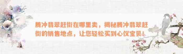 腾冲翡翠赶街在哪里卖，揭秘腾冲翡翠赶街的销售地点，让您轻松买到心仪宝贝！