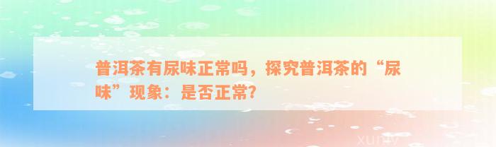 普洱茶有尿味正常吗，探究普洱茶的“尿味”现象：是否正常？