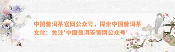 中国普洱茶官网公众号，探索中国普洱茶文化：关注'中国普洱茶官网公众号'