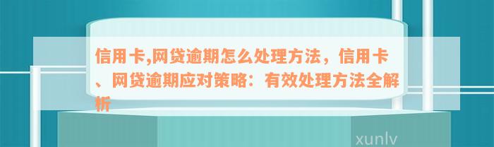 信用卡,网贷逾期怎么处理方法，信用卡、网贷逾期应对策略：有效处理方法全解析