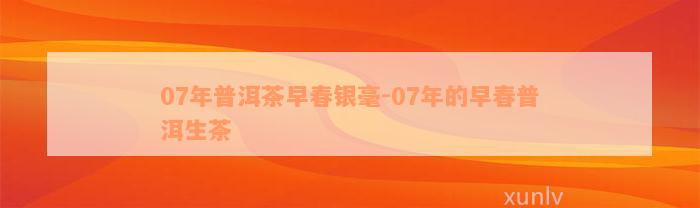 07年普洱茶早春银毫-07年的早春普洱生茶