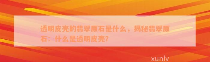 透明皮壳的翡翠原石是什么，揭秘翡翠原石：什么是透明皮壳？