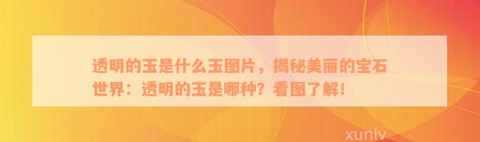 透明的玉是什么玉图片，揭秘美丽的宝石世界：透明的玉是哪种？看图了解！