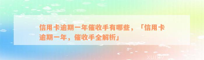 信用卡逾期一年催收手有哪些，「信用卡逾期一年，催收手全解析」