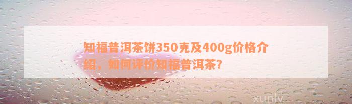 知福普洱茶饼350克及400g价格介绍，如何评价知福普洱茶？