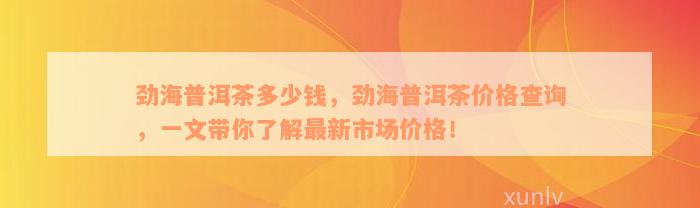 劲海普洱茶多少钱，劲海普洱茶价格查询，一文带你了解最新市场价格！