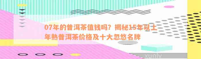 07年的普洱茶值钱吗？揭秘15年以上年熟普洱茶价格及十大忽悠名牌