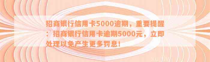 招商银行信用卡5000逾期，重要提醒：招商银行信用卡逾期5000元，立即处理以免产生更多罚息！