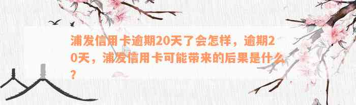 浦发信用卡逾期20天了会怎样，逾期20天，浦发信用卡可能带来的后果是什么？