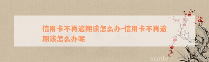 信用卡不再逾期该怎么办-信用卡不再逾期该怎么办呢