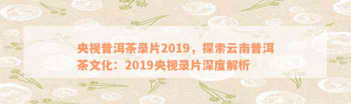 央视普洱茶录片2019，探索云南普洱茶文化：2019央视录片深度解析