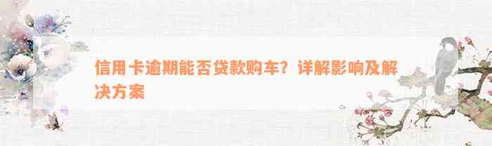 信用卡逾期能否贷款购车？详解影响及解决方案