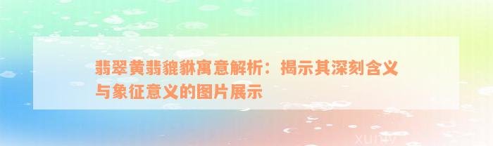 翡翠黄翡貔貅寓意解析：揭示其深刻含义与象征意义的图片展示