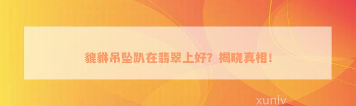 貔貅吊坠趴在翡翠上好？揭晓真相！