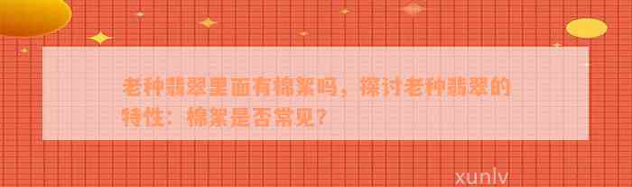 老种翡翠里面有棉絮吗，探讨老种翡翠的特性：棉絮是否常见？