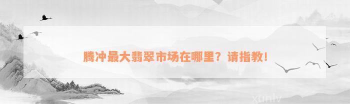 腾冲最大翡翠市场在哪里？请指教！