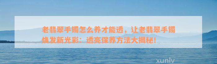 老翡翠手镯怎么养才能透，让老翡翠手镯焕发新光彩：透亮保养方法大揭秘！