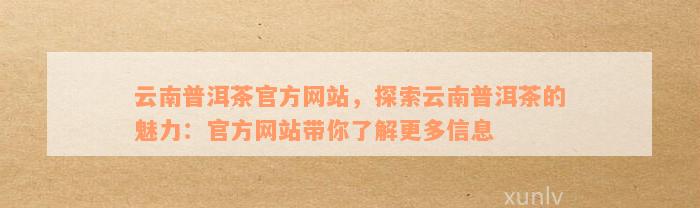 云南普洱茶官方网站，探索云南普洱茶的魅力：官方网站带你了解更多信息