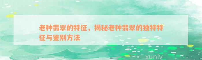 老种翡翠的特征，揭秘老种翡翠的独特特征与鉴别方法