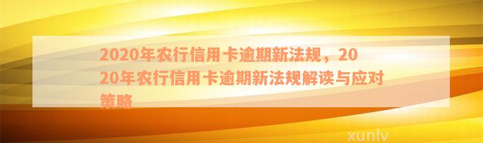 2020年农行信用卡逾期新法规，2020年农行信用卡逾期新法规解读与应对策略