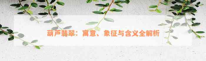 葫芦翡翠：寓意、象征与含义全解析