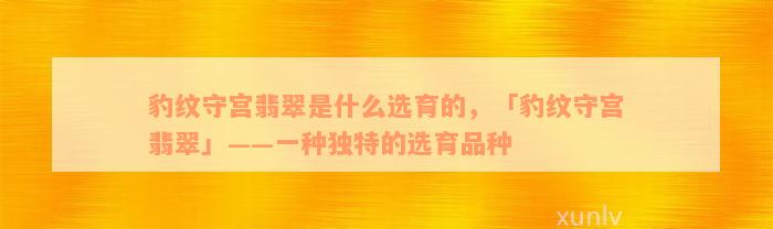 豹纹守宫翡翠是什么选育的，「豹纹守宫翡翠」——一种独特的选育品种