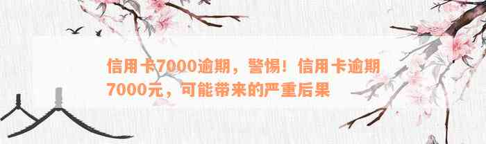 信用卡7000逾期，警惕！信用卡逾期7000元，可能带来的严重后果