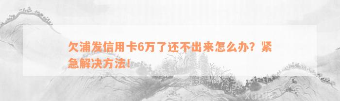 欠浦发信用卡6万了还不出来怎么办？紧急解决方法！