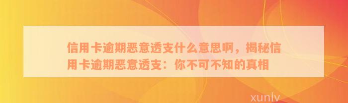 信用卡逾期恶意透支什么意思啊，揭秘信用卡逾期恶意透支：你不可不知的真相