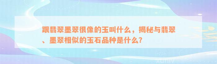 跟翡翠墨翠很像的玉叫什么，揭秘与翡翠、墨翠相似的玉石品种是什么？