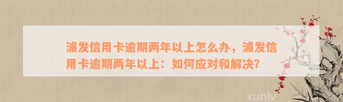 浦发信用卡逾期两年以上怎么办，浦发信用卡逾期两年以上：如何应对和解决？