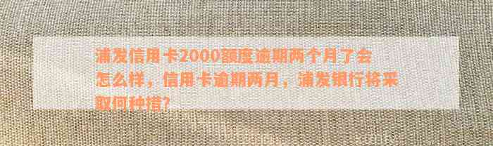 浦发信用卡2000额度逾期两个月了会怎么样，信用卡逾期两月，浦发银行将采取何种措？