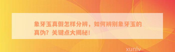 象牙玉真假怎样分辨，如何辨别象牙玉的真伪？关键点大揭秘！