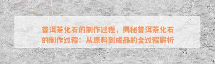 普洱茶化石的制作过程，揭秘普洱茶化石的制作过程：从原料到成品的全过程解析